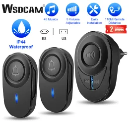 Doortbells WSDCAM Wireless Doorbell Smart Home Home Door Door Bell Kit 48 Music LED Flash Doorbell مع 4 مستويات قابلة للتعديل