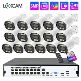 Sistema loxcam 16ch 5mp Câmera de segurança Sistema AI 5MP de duas maneiras de áudio Outdoor impermeável