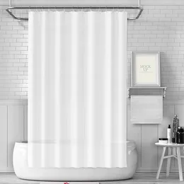 Shower Curtains White Curtain With Hooks Decor Waterproof 180 180cm Solid Color For Bathroom Tub