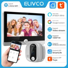 초인종 Tuya 스마트 비디오 초인종 카메라 Wi -Fi 1080p Peephole Video Intercom Door Bell Twoway 오디오 스마트 라이프 지원 Alexa Google Home