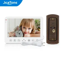 Doorbells JeaTone Video Intercom System for Home Street White 7 Inches Monitor and 1200TVL Security Protection Doorbell with Video Record
