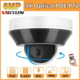 Intercom 6MP POE PTZ Security Camera Dome 3x Optisk zoom 2,88mm Human Vehicle Detection Buildin Mic Video Surveillance Cameras IP66