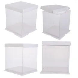 Nehmen Sie Container 4 PCs Einwegpackungskasten Clear Container Cake Carrier Food Grade White Card heraus