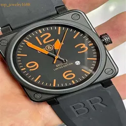 Relógios de pulso relógios masculinos de ponta de ponta de campainha mecânica automática de aço inoxidável marrom marrom borracha preta ross watch2183