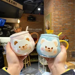 Tassen Lustige Cartoon Bären Tasse mit Deckel mit großer Kapazität Tier kreative Getränke Kaffee Teetassen Neuheiten Geschenke Milch Tasse