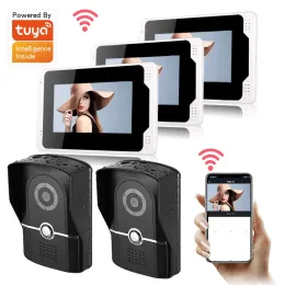 Türklingeln Multi -Sprache Tuya App Control Video Intercom 7 Zoll 1080p Monitor WiFi Wireless Video Tür Telefonklingel Kameramaschine Kit Kit