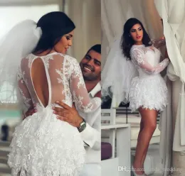 Kleider 2019 Vintage Kurzes Spitzen Hochzeitskleid Langarm arabische Junioren Süße 15 Abschluss Homecoming Cocktail Party Kleid Plus Size Cu