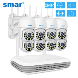Webcams Smar 8ch Nvr 5mp Wireless Camera Kit Two Way Audio 1080p Outdoor Ptz Wifi Color Night Vision Video Surveillance System Set Icsee
