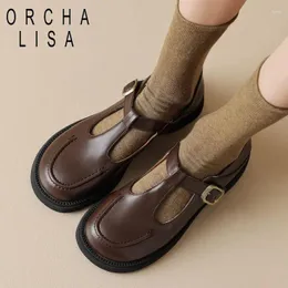 Sıradan Ayakkabı ORCHALISA 2024 Yaz Vintage Kadın Daireleri 32 33 Yuvarlak Toe Toke T-Strap Big Boyut 42 43 Eğlence Yumuşak Günlük Mary Janes Ayakkabı