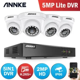 System Annke 8CH 2MP HD Videoüberwachungssystem H.265+ 5in1 5MP Lite DVR 4PCS 1080p Dome Outdoor Weather Probess Security CCTV CCTV