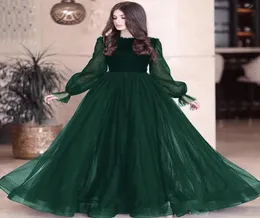 Dark Green Prom Pageant Dresses 2021 Modest Fashion Long Sleeve Evening Party Gown Endan Dress Spets Backless Custom Made1457350