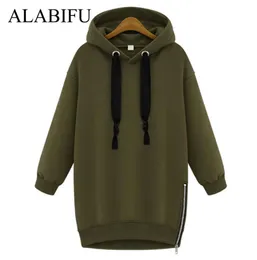 Alabifu Long Herbst Winterkleid 2018 Frauen BF Hoodies Sweatshirts Kleider Casual Reißverschluss Plus Größe Harajuku Jacke Mantel Damen1527937