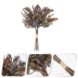 Decorative Flowers Artificial Bouquet Xmas DIY Decors Simulation Pine Branch Wedding Decorations Cones Ornament Plastic Christmas Berries