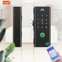 Lock Smart Glass Door Biometrische Fingerabdruckschloss RFID -Kartencode Fernbedienung Telefon App WiFi Tuya Office Elektrische Schloss Schiebetür Schloss Schiebetür