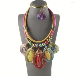 Hänge halsband etnisk bohemisk stil halsband örhänge set vintage färgglada chunky dingle örhängen för kvinnor fest prydnad smycken