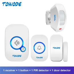 Campainhas de campainha Towode M557 Porteira sem fio Segurança da campainha Pir Detector de movimento Ponto doméstico Sistema de boas -vindas 32 Música 4 Volume de nível ajustável