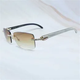 2024 Ny högkvalitativ 10% rabatt på lyxdesigner Nya herr- och kvinnors solglasögon 20% rabatt på Iced Out Men Cubic Zircon Buffalo Horn Rimless Rhinestone Shades Eyewear Gafas Sol