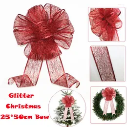 Decorative Flowers 1/2 Pc Christmas Red Bow Large Glitter Bouquet Handcraft Decorations 2024 Bowknot Xmas Tree Decor Arbol De Navidad
