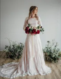 Abiti abiti da sposa modesti in pizzo sirena rosa con maniche lunghe MIGLIO CHIETTO BOHIAMAN BRIDALS