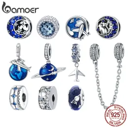 Bransoletki Bamoer Sterling Sier Universe Series Star Moon Beads Blue Planet wisiorek dla kobiet bransoletka DIY Prezent biżuterii