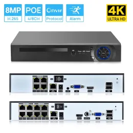 LENS 4K CCTV POE NVR 4CH/8CH 4K 8MP per IEEE802.3AF 48V Sistema di sicurezza della telecamera IP Poe XMEYE Accesso remoto Rilevamento della faccia P2P H.265