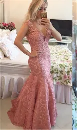 Sukienki seksowne vneck koronkowe aplikacje syrena wieczorowa sukienka