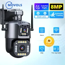 Cameras MOVOLS 8MP Dual Lens PTZ WiFi Camera Two Way Audio IP Security Camera Auto Tracking Waterproof P2P Video Surveillance Camera