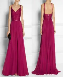 Красные шифоновые вечерние платья со спагетти ремнями с кружевным лифом великолепные официальные вечерние платья.