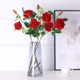 Decorative Flowers Simulated Flower Texture And Moisturizing 3-head Rose Wedding Celebration Home Decoration