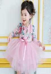 Koreli Kız Çiçek Çiçek Tutu Elbise Çocuk Tül Dantel Prenses Parti Elbise Çocuklar Sonbahar Uzun Kollu Elbiseler5494400