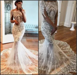 Dresses Off The Shoulder Sexy See Through Lace Mermaid Wedding Dress With Half Sleeves vestido de novia corto blanco