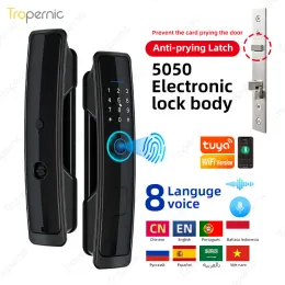 Lås 8 Språk Tuya Smart Home Electronic Lock WiFi App Biometrisk fingeravtryck Smart Door Lock Digital lösenord Lås upp säkerhet