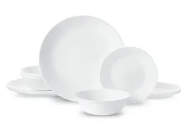 Plates Winter Frost White Round 12-Piece Dinnerware Set Spoon Dining Table