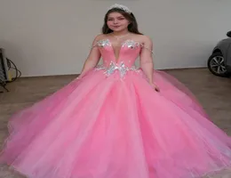 Pink 2021 Msquerade Abito da ballo Quinceanera Dresses Ss con spalla da ballo Sweet 16 vestito di abbigliamento per la festa di compleanno 4823682