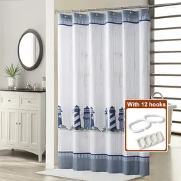 Shower Curtains Muwago Luxury Lighthouse Pattern Curtain Stain Resistant Perforation-Free Mildew-Proofing Durable For Bathroom Decoration
