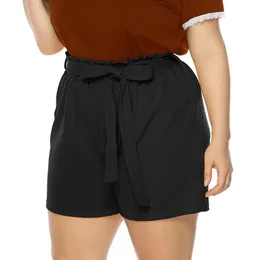 Kadınlar artı beden şort kısa pantolonlar yüksek bel büyük plussize kadın yaz kıyafetleri için katı siyah kırmızı giyim 240322