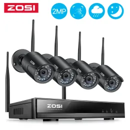 Sistema Zosi Sistema de Câmera de Segurança sem fio 2K H.265+ 8CH CCTV NVR 4PCS 3MP Câmeras de vigilância de Wi -Fi externo internas