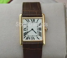 Super Thin Series Top Fashion Quartz Watch Men Women Gold Dial Brown Leather Strap Wristwatch Classic Rectangle Design Dress Clock4457231