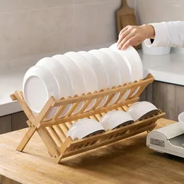 Armazenamento de cozinha 1pc Bamboo Doubing Dobing Dish Rack com 16 grades para louças eficientes e organização de tigela de drenagem