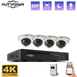 SISTEMA 4K 8MP CCTV Sistema Sistema 4CH H.265+ KIT NVR POE NVR Outdoor Dome Audio Face Caping Vide Surveillance IP Set