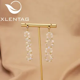 Brincos XLENTAG BRIAÇÕES DE ÁGUA DRESA NATURAIS BRILHANTES Brincos pendentes de zircão transparente para mulher exageramento de jóias de moda de grande estilo