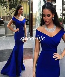 Royal Blue Elegant Long Evening Dresses 2019 오프 어깨 새틴 바닥 길이 Aline 파티 신부 들러리 드레스 Prom Gowns1868113