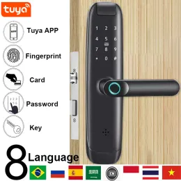 Lock Wifi Smart Door Lock Tuya APP Remote Unlock Fingerprint Biometric Magnetic Card Password Key No Gateway Electronic Door Lock