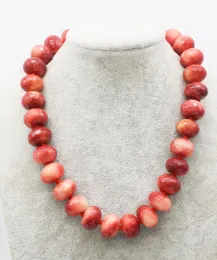 Necklaces pink red jade roundel 12*16mm faceted nature necklace 17inch FPPJ wholesale beads