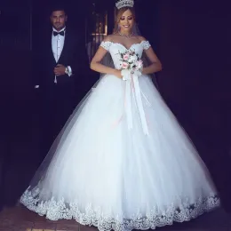 Elbiseler Romantik Beyaz Dantelli Gelinlik Tatlım Seksi Omuz Kapalı Prenses Balo Elbise Vintage Düğün Gelin Gowns Arap Kadınlar