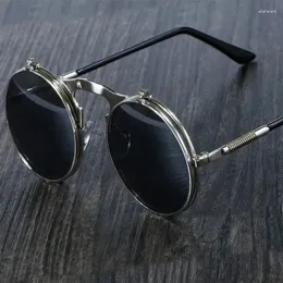 Occhiali da sole Steampunk man donna retrò in metallo rotondo lancia su occhiali da sole maschio femmina doppia circolare lens occhiali Uv400