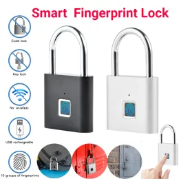 Lock Smart Fingerprint Padlock Waterproof Biometric Fingerprint Keyless Door Lock USB Rechargeable Security Padlock for House Unlock