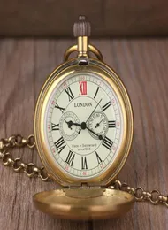 Vine Retro Copper Watch Men Watch London Mechanical Pocket Watch مع سلسلة معدنية Steampunk Roman5837799