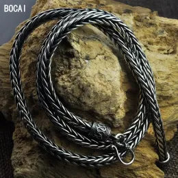 Necklaces BOCAI New Pure S925 Silver Jewelry Punk Handwoven Keel Hemp Rope Thick and Long Retro Trendy Men's Necklace