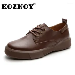 Casual Shoes Koznoy 4cm Ethnic Style Genuine Leather Women Plus Size Breathable Summer Autumn Mother Flats Loafers Comfy Lace Up Soft